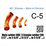 Coude en cuivre mâle à femelle de 90 pouces